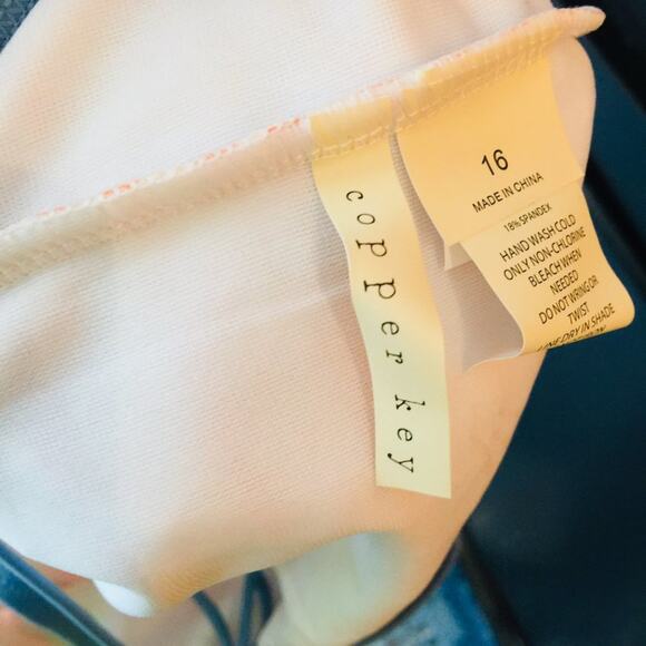 Copper Key Big Girls Tie-Shoulder One Piece Swimsuit Breton Stripe Size 16 XL - Picture 6 of 7